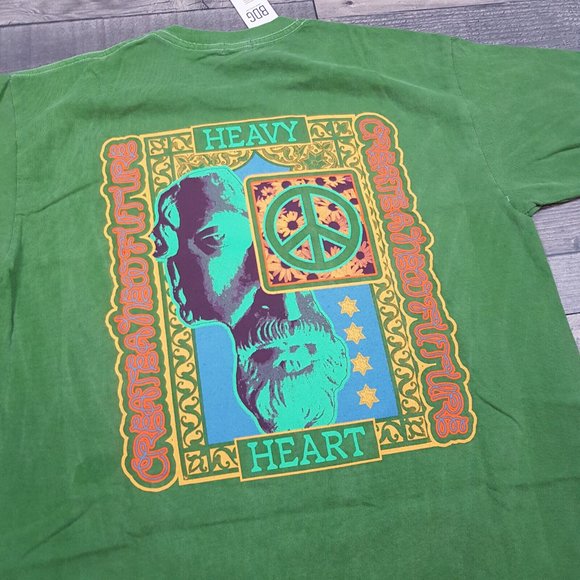 Urban Outfitters Mens  Peace Tee T Shirt Small Green Back Print Heavy Heart BNWT - Picture 3 of 11